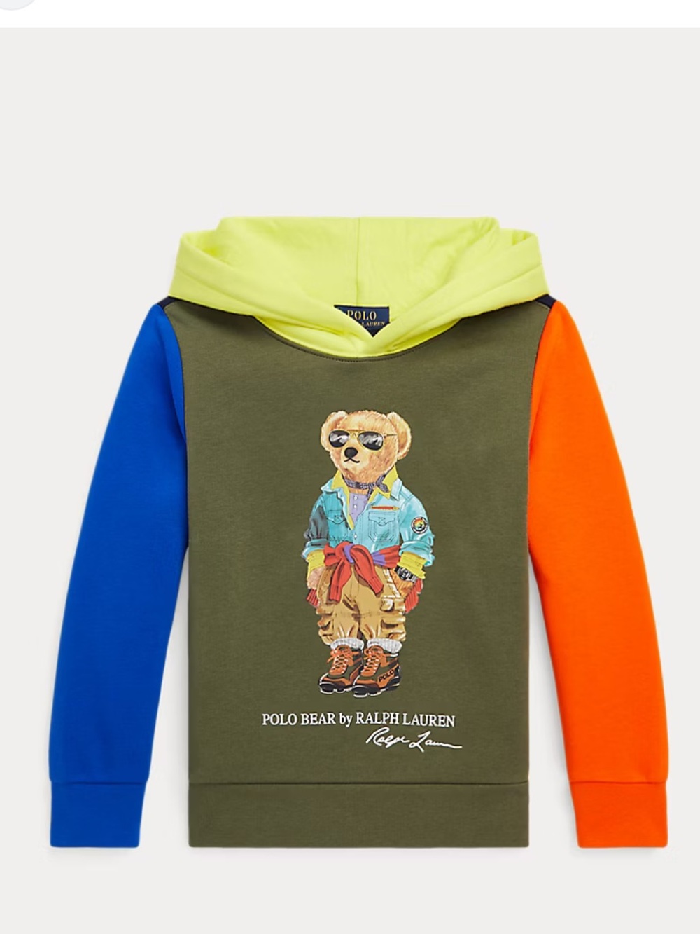 Polo by Ralph Lauren Olive Bear Colorblock Hoodie with Neon Hood